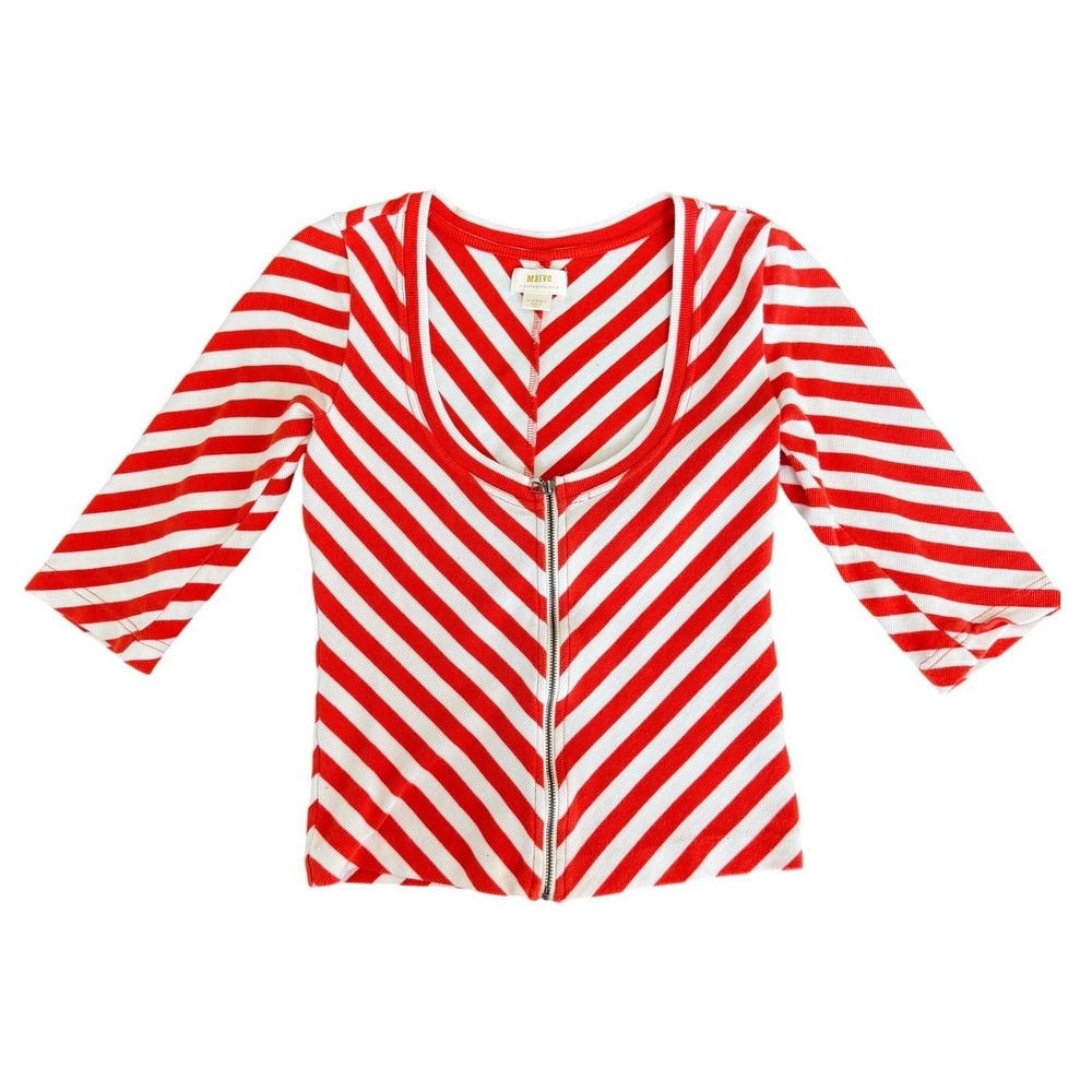 Maeve Zip Front Knit‎ Top Womens XS Orange White Striped Anthro Y2K Retro Pinup